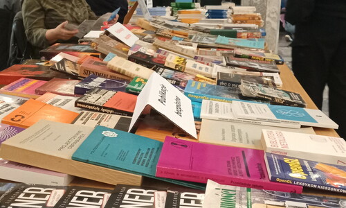 Widok na stół z wyłożonymi książkami